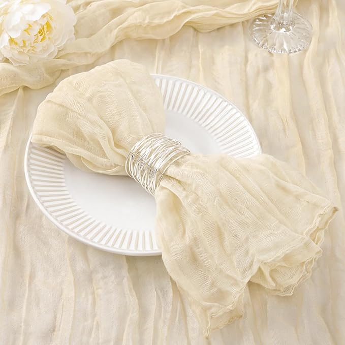 50 Pack Beige Cheesecloth Napkins Spring Cloth Napkins Set of 50 Cream Dinner Napkins Bulk 21x21 Inches for Wedding Bridal Shower Baby Shower Valentine's Day