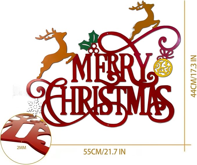 Metal Merry Christmas Wall Decor Christmas Sign Letter Decorative Hanging Plaque Suitable For Indoor Outdoor Room Yard Holiday Decoration