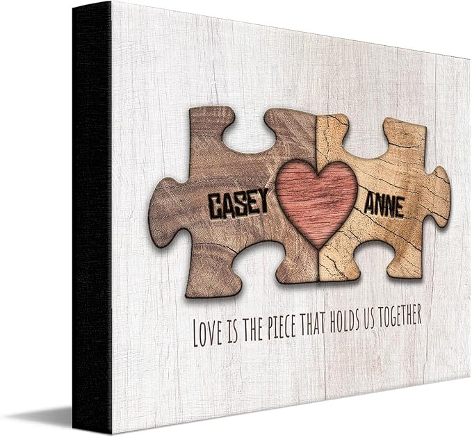 Personal-Prints LOVE PUZZLE | Personalized Romantic Canvas Art Gift with Your Names | Custom for Valentine’s Day or Wedding Anniversary (16"x20" Stretched Canvas)
