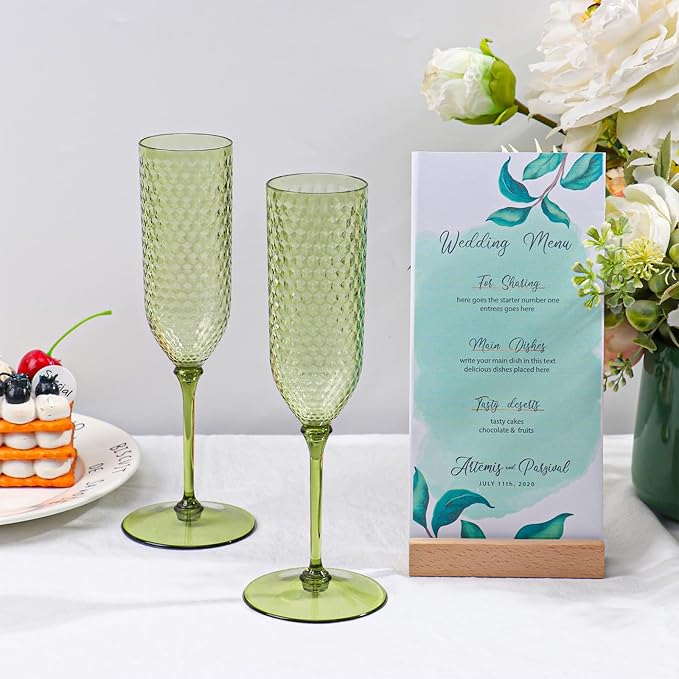 48 Pack Green Detachable 2 piece Champagne Flutes 5.5 Oz Unbreakable Plastic Mimosa Disposable Champagne Glasses Drinking Cups Stemmed Reusable Wine Toasting Glasses for Wedding (48, Olive Green)