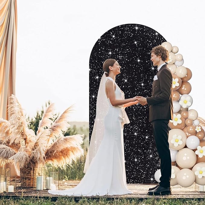 FUHSY 7.2FT Black Arch Cover Sequin Arch Stand Covers Sparkly Wedding Arch Backdrop Stand Cover Spandex Backdrop Covers for Arched Stand Chiara Arches Covers Fabric for Birthday Party Halloween
