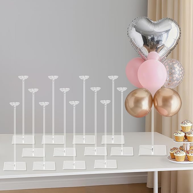 12 Pack Clear Acrylic Balloon Stand Kit, 15.75 Inch Reusable Balloon Sticks Holder with Base Perfect for Tabletop Centerpiece Party Event Decorations (15.75" 12 Pack)