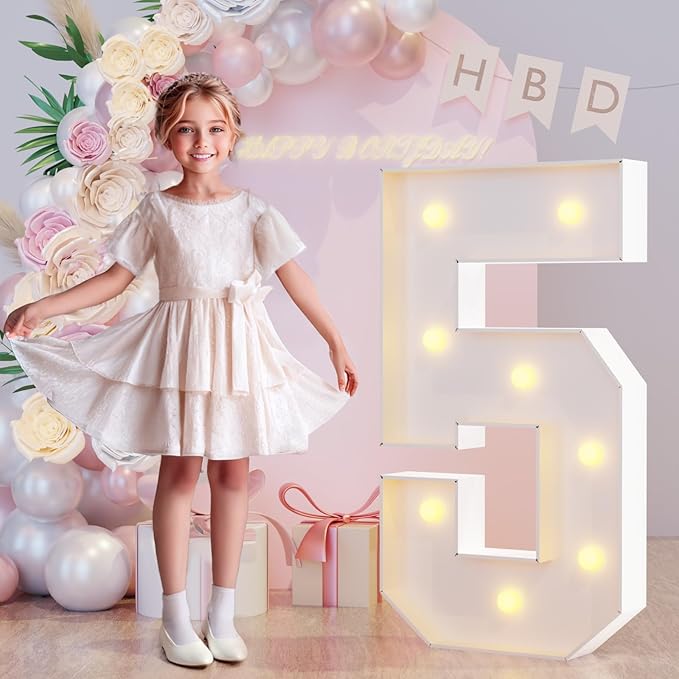3FT Marquee Light Up Numbers 5 for 5th Bithday Decorations, Large Marquee Numbers 5 for Anniversary Party Decorations, Big Mosaic Numbers Numbers Cardboard DIY Kits