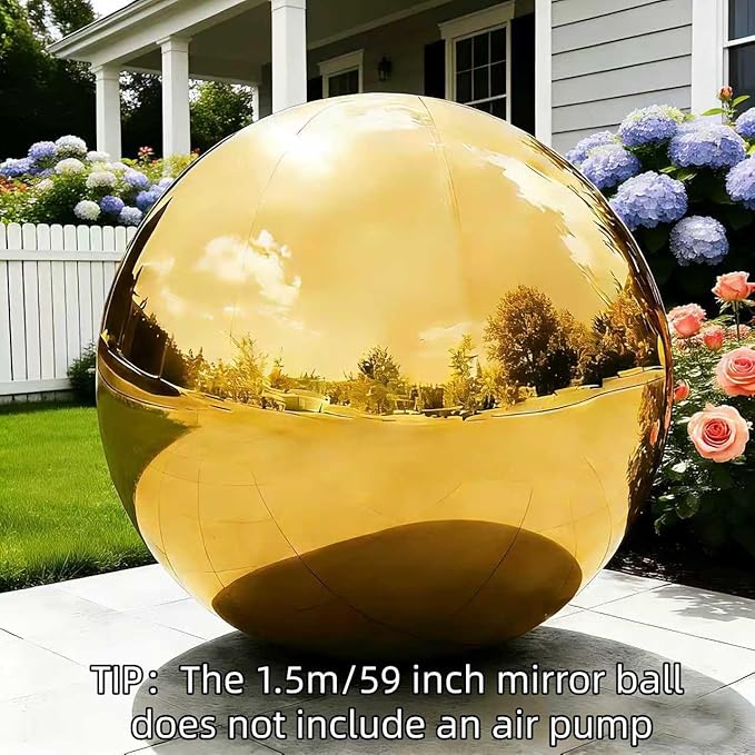 Gold Inflatable Big Mirror Ball Gold Shiny Balls Large Hanging & Standing PVC Disco Bubble Balloon for Christmas, Birthday, Party, Wedding, Decoration, Other Events (1 Pcs, 59in Without Pump)