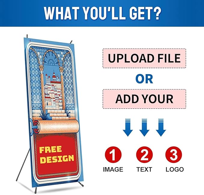 Custom Banner with X Stand 31.5" X 70.86", Banners and Signs Customize, Custom Retractable Banner with Travel Bag for Display, Store, Wedding, Graduation, Outdoor Indoor Events - Made in USA
