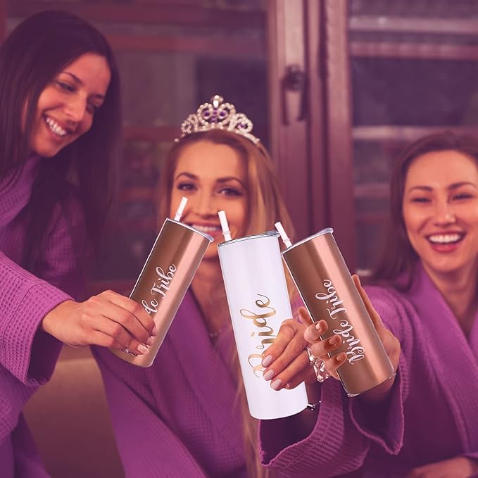 10 Pack Bride to Be Skinny Tumbler | 20 oz Bride Tribe Stainless Steel Wine Tumblers | Engagement Wedding Gifts Bridesmaids Mugs Bachelorette Party Supplies & Games