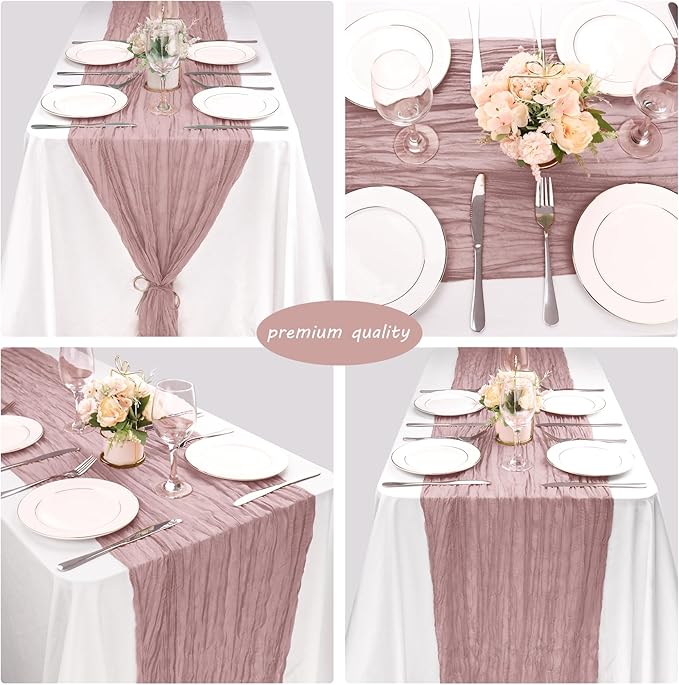 12 Pack 13Ft Cheesecloth Table Runner 35x157 Inch Boho Gauze Cheese Cloth Long Rustic Table Runner for Wedding Bridal Shower Birthday Party Table Decor (Dusty Pink)