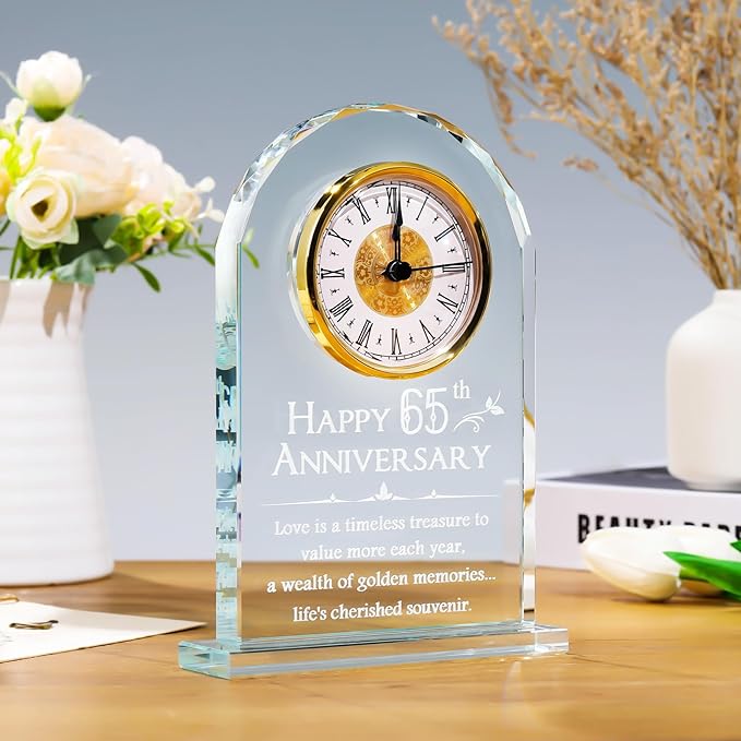 YWHL 65th Wedding Anniversary Quartz Clock Gifts for Parents Grandparents, 65 Years Anniversary Clock Keepsake for Couple, Happy 65th Anniversary Party Decoration (Battery not Included)