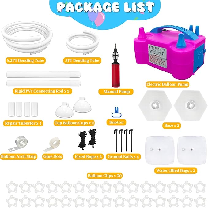 Balloon Arch Kit with Balloon Pump Electric, 8.2FT & 5FT Free Bending Balloon Arch Stand, Half Arch Frame Balloons Column Stand with Water Fill Base for Wedding Baby Shower Birthday Party Decor