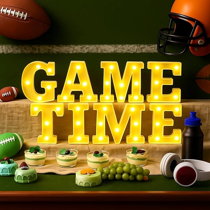 Honoson 8 Pcs Game Time Football Party Decorations Game Time LED Lights up Neon Sign Sports Football Table Decoration for Theme Birthday Gameday Tailgate Party