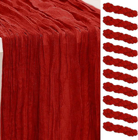 10 Pack Burgundy Cheesecloth Table Runner 35x120 Inch 10Ft Rustic Gauze Cheese Cloth Table Runner Sheer Cheesecloth Table Runners for Wedding Party Bridal Shower Decoration