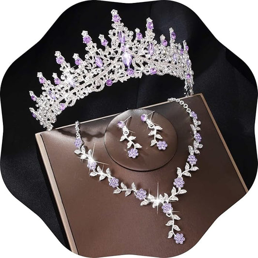 Kamirola Tiaras and Crowns for Women,Tiaras Earrings Necklace, Crystal Bridal Jewelry Set (TR48)