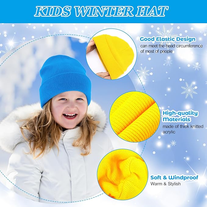 Xtinmee 100 Pcs Kids Winter Beanie and Gloves Bulk Warm Knit Hat Stretchy Full Fingers Gloves Pack Unisex Cold Weather Set