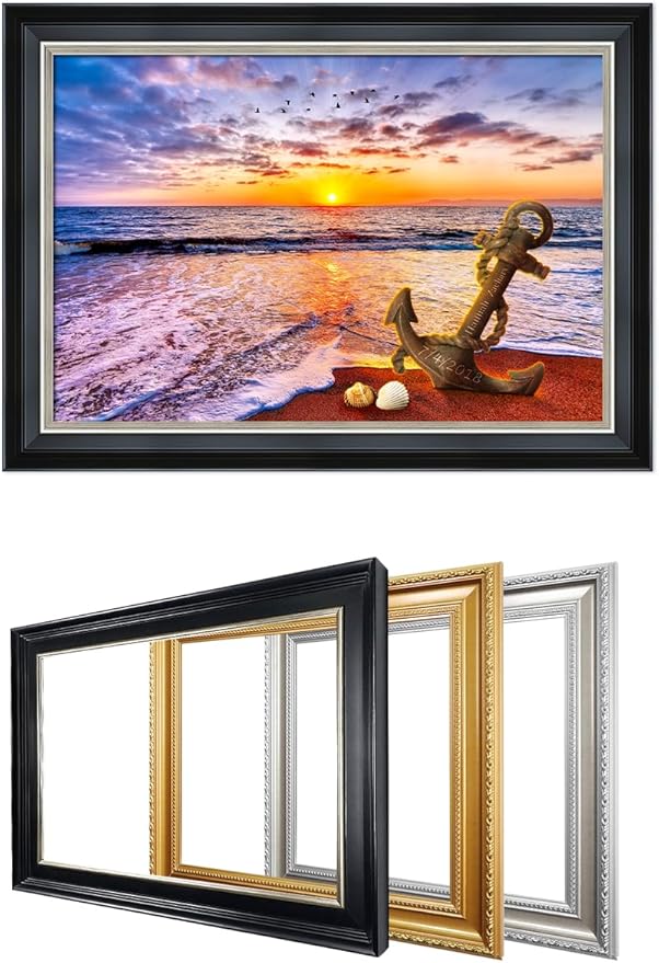 IPIC - "Anchored in Time Personalized Wall Art with Name and Date, Custom Beach Sunset Canvas Print with Solid Wood Frame, A Personalized Gift for Couple, Wedding, or Anniversary