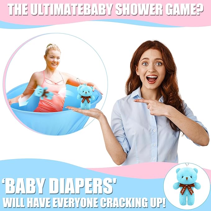22 Pcs Funny Baby Shower Diapers Games Activities Fun Bridal Shower Games How Many Plushies Can You Catch in Your Big Diaper Gender Reveal for Boys Girls Adults (Classic,Pink and Blue)