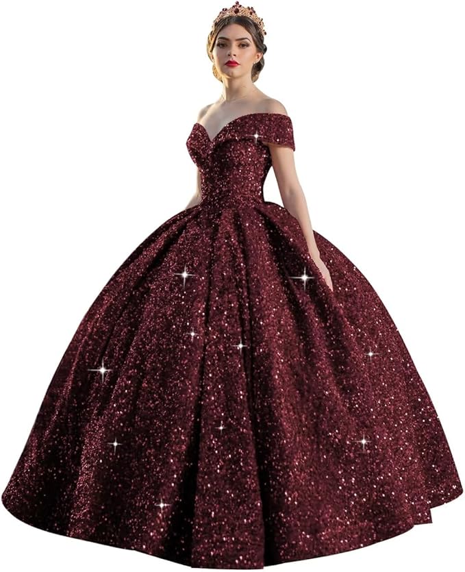 TRHTX Sparkly Sequin Quinceanera Dresses 2024 Off Shoulder Ball Gown Long A-line Sweet 16 Dresses