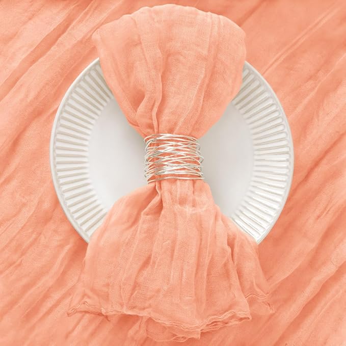 50 Pack Peach Cheesecloth Napkins Spring Cloth Napkins Set of 50 Dinner Napkins Bulk 21x21 Inches for Wedding Bridal Shower Baby Shower Valentine's Day