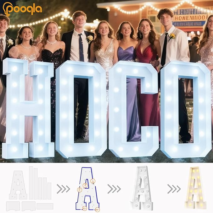 Pooqla 4 FT Marquee Light Up Letters, Cool White and Warm White Marquee Letter 4 Feet Tall, Giant LED Sign Big Mosaic Letter E for Balloons Birthday Party Anniversary Wedding Decorations