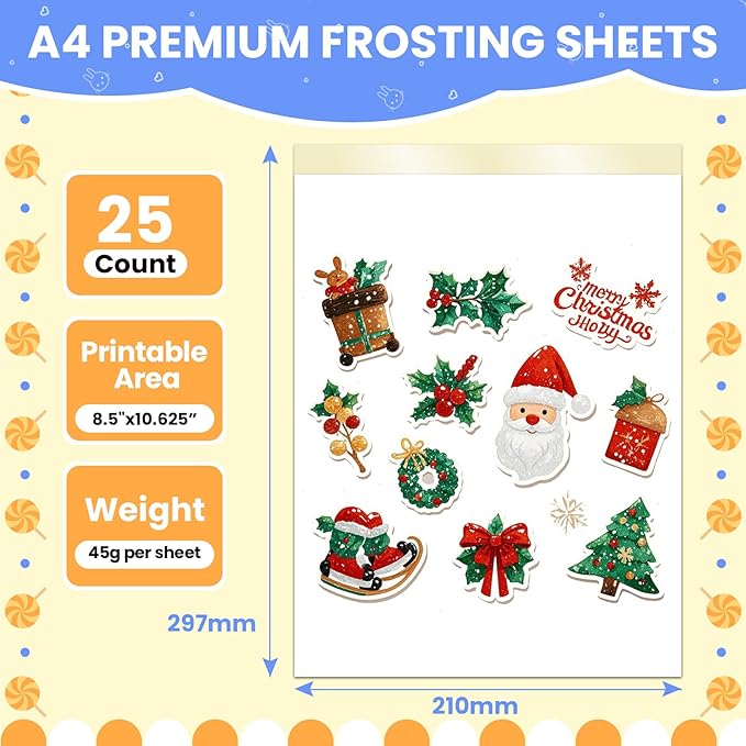 SENTRELA Edible Paper 25 Count A4 11.7" x 8.3" Sugar Sheets for Edible Printer Edible Image Paper Frosting Sheets Icing Sheets for Edible Paper Printer Sugar Paper Edible Sheets for Cakes