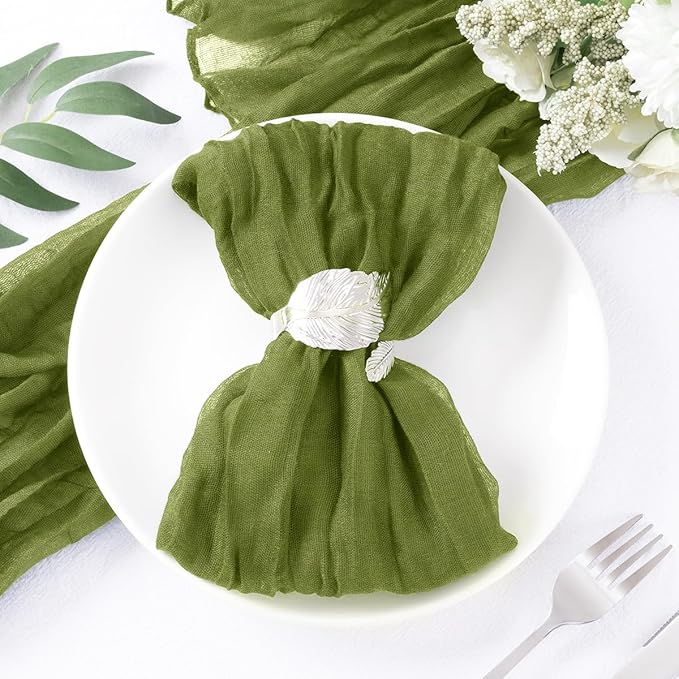 50 Pack Olive Green Cheesecloth Napkins Spring Cloth Napkins Set of 50 Olive Dinner Napkins Bulk 21x21 Inches for Wedding Bridal Shower Baby Shower Valentine's Day