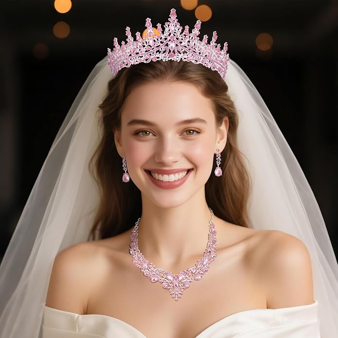 Kamirola Tiaras and Crowns for Women,Tiaras Earrings Necklace, Crystal Bridal Jewelry Set（TR83