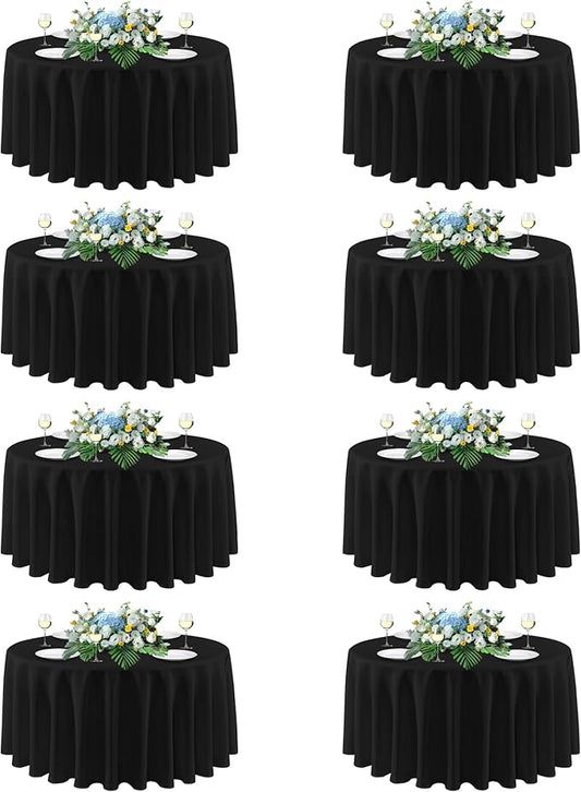 sancua Black Round Tablecloth 108 Inch Diameter, 8 Pack - Circle Polyester Fabric Table Cloth for Wedding Party Reception Banquet Birthday, Washable Formal Table Cover (Fit 42-96 Inch Tables)