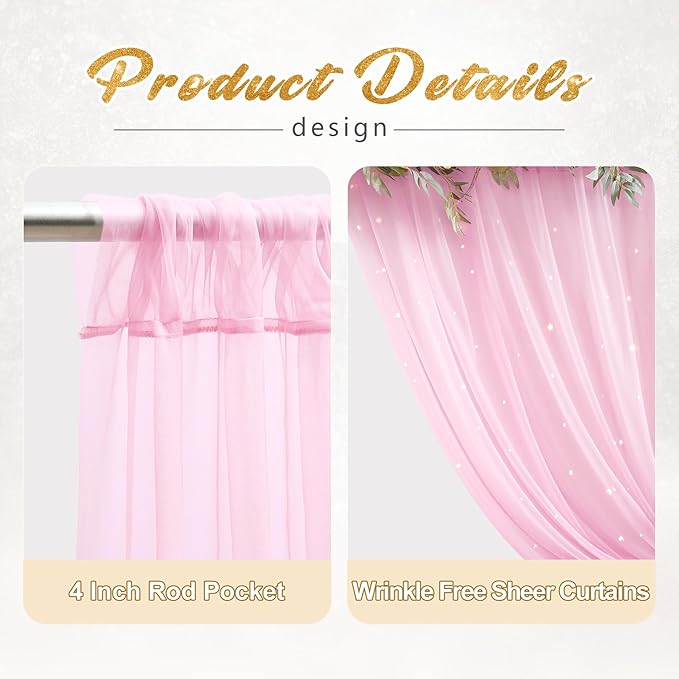 20x8ft Baby Pink Tulle Backdrop Curtain with Lights String for Parites, Sheer Photo Backdrop Curtains with Lights for Wedding Backdrop Ceremony Reception Bridal Shower Baby Shower Birthday Party