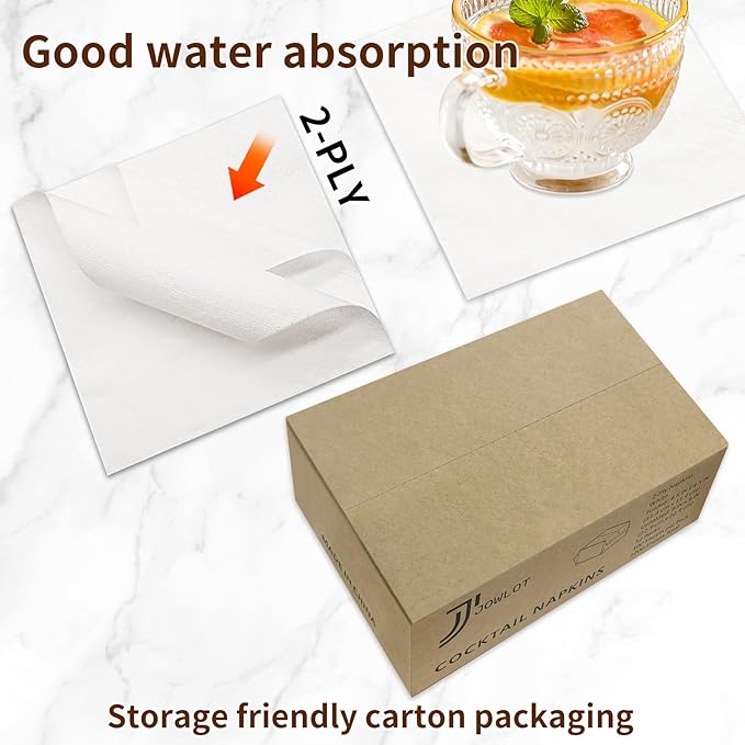Cocktail Napkins - 1200 Count 2-Ply White Napkins Disposable, 4.5 x 4.5 Inch Folded Paper Napkins Bulk Beverage Napkins for Dinner Wedding Bar Party and Everyday Use