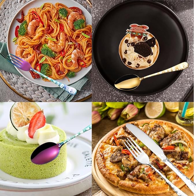 XIAOYU 40 Piece Halloween Gothic Skull Pattern Silverware Set, Stainless Steel Flatware Set for 8, Tableware Cutlery Set with Unique Skull Design, Perfect for Halloween Easter and Christmas, Silver