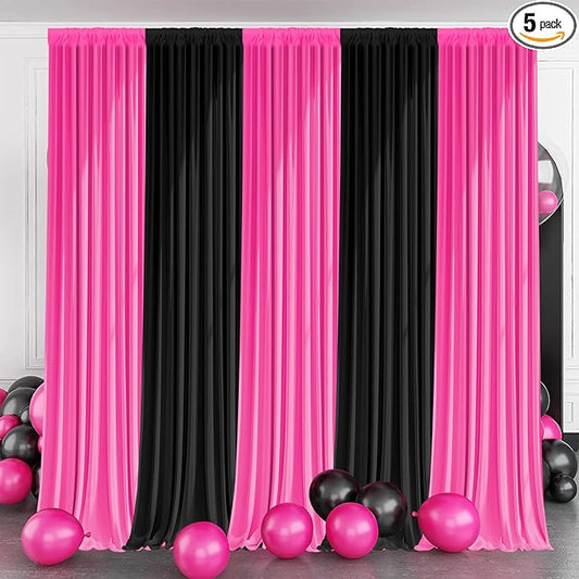 Party Backdrop Curtain -10×10ft Black & Pink Background Decor for Birthdays, Baby Showers, Home Parties,Easy to Set up, Durable Photo Booth Wall Decoration for Adults & Kids