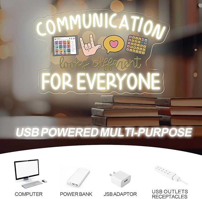 Communication Looks Different For Everyone Neon Sign, Speech Therapy LED Light, Welcome to Speech Room Sign,Therapy Classroom, 16.5"x10.4"