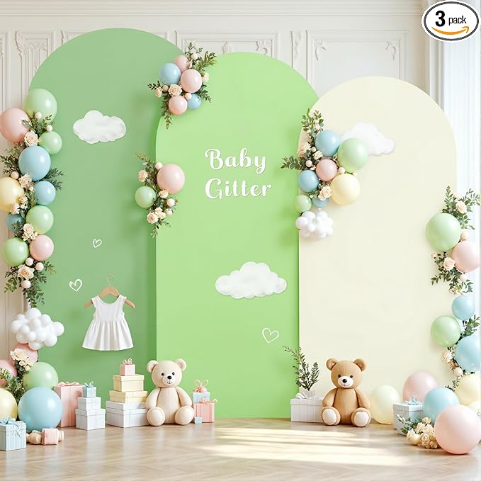 Green Arch Backdrop Cover 3 Set-7.2FT, 6.6FT, 6FT Green Arch Covers Spandex Fitted Wedding Arch Stand Covers for Baby Shower Birthday Party Ceremony Photo Balloon Arch Stand Background Decorations