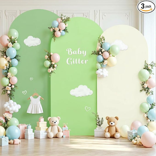 Green Arch Backdrop Cover 3 Set-8FT, 7.2FT, 6.6FT, Spandex Fitted Wedding Arch Stand Covers for Baby Shower Birthday Party Wedding Ceremony Photo Balloon Arch Stand Background Decorations