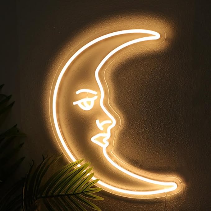Custom Moon Face Neon Sign, Moon Neon Signs for Bearoom Wall Decor, Kid's Room LED Decorative Lights, Night Lights Indoor for Home, Bedroom, Office,Dorm,Party