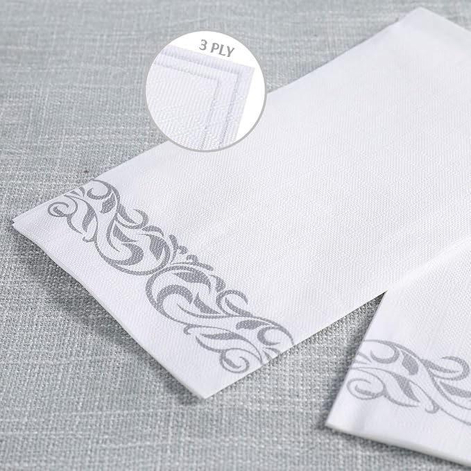 Vplus 600 Pack Paper Napkins Guest Towels Disposable Premium Quality 3-ply Dinner Napkins Disposable Soft, Absorbent, for Kitchen, Wedding, Parties, Dinners or Events(Silver)