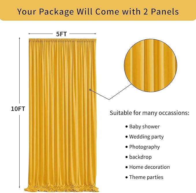 10 ft x 10 ft Wrinkle Free Yellow Backdrop Curtain for Parties, Yellow Polyester Photo Backdrop Drapes,Thick Background 2 Panels 5ft x 10ft for Baby Shower Wedding Birthday Party Backdrop Stand