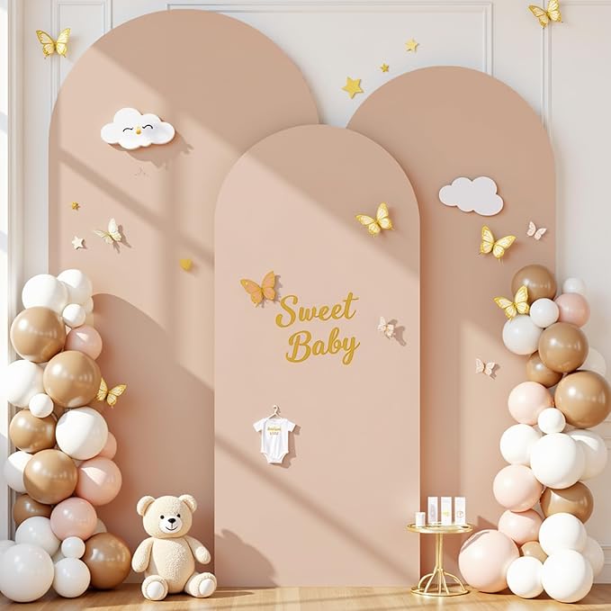 Nude Arch Covers 3 Set - 6.6FT, 7.2FT, 8FT Nude Arch Backdrop Cover Spandex Wedding Arch Stand Covers for Bridal Shower Wedding Baby Shower Birthday Party Banquet Photo Background Decorations