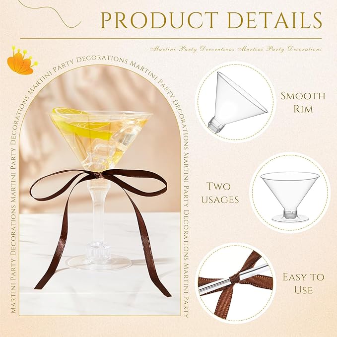 Maxdot 30 Sets A Tini Bit Older Birthday Party Supplies 5 oz Espresso Martini Glasses Plastic Mini Champagne Tower with Bows for Espresso Martini Bachelorette Decoration Tiny Bar(Brown)