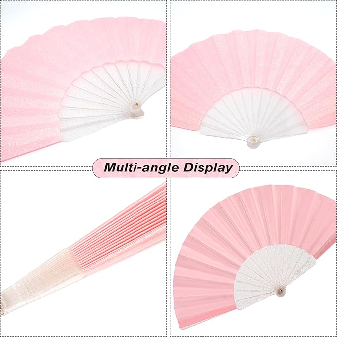 48 Pack Handheld Fan,Folding Hand Glitter fan with Shining Transparent Fan Rib – Ideal for Wedding, Church, Festival, Dance, Tea Party, Club, and EDM Accessories, Pink