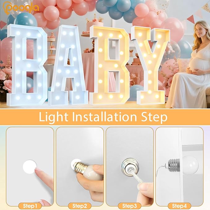 Pooqla 4 FT Marquee Light Up Letters, Cool White and Warm White Marquee Letter 4 Feet Tall, Giant LED Sign Big Mosaic Letter W for Balloons Birthday Party Anniversary Wedding Decorations