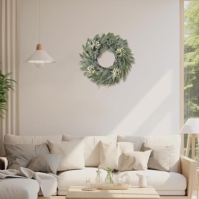 26 Inches Large Eucalyptus Spring Wreaths for Front Door,Artificial Greenery Summer Wreath with Berries White Flower Daisy,Easter Valentines Farmhouse Porch Wall Home Indoor Outdoor Décor