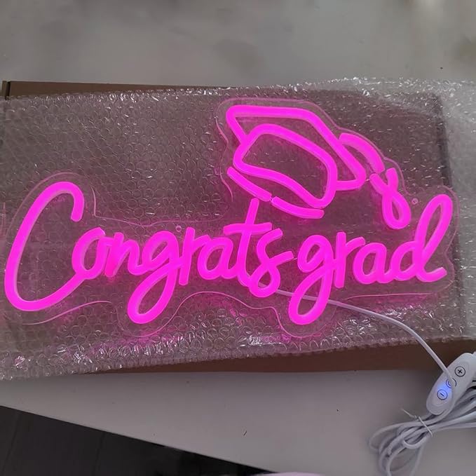 LED Acrylic Congrats Grad Neon Sign Dimmable Congrats Grad Banner Graduation Decorations Class of 2025 for Party Room Dorm Backdrop Celebration Gifts(Pink)
