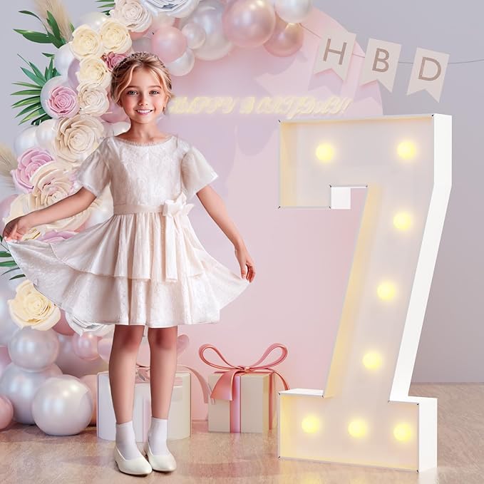 3FT Marquee Light Up Numbers 7 for 7th Bithday Decorations, Large Marquee Numbers 7 for Anniversary Party Decorations, Big Mosaic Numbers Numbers Cardboard DIY Kits