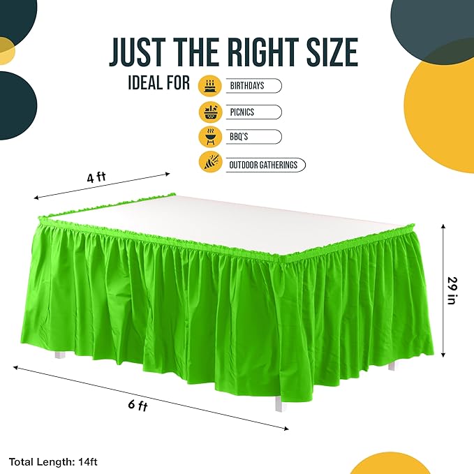 Exquisite Ruffle Table Skirt Lime Green 48 Pack 14 Ft Long Table Skirts for Rectangle Tables 6ft Plus or Round Tables Skirts with Adhesive Strip for Gender Reveal Decor & Happy Birthday Parties