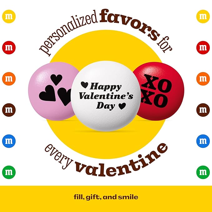 M&M’S Valentine's Day Chocolate Gift Kit, 2lb Red Pink White M&M'S with Messages, 20 Heart-Shaped Silver Tins for Personalized Candy Favors, Galentine’s Gifts, Party Favors, Office Candy Treat Bags