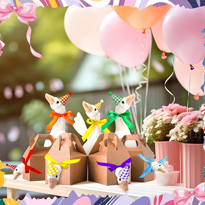 Silly Goose Party Supplies Plush Animal and Mini Birthday Party Hats with Ribbon Bow for Christmas Birthday Gift