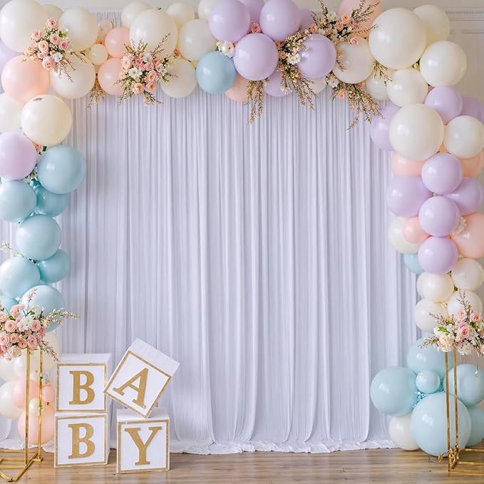 30ft x 10ft Wrinkle Free White Backdrop Curtains for Parties Wedding, 6 Panels 5x10ft Silky Soft Polyester Photo Backdrop Drapes for Party Birthday Baby Shower Photography Cloth Background