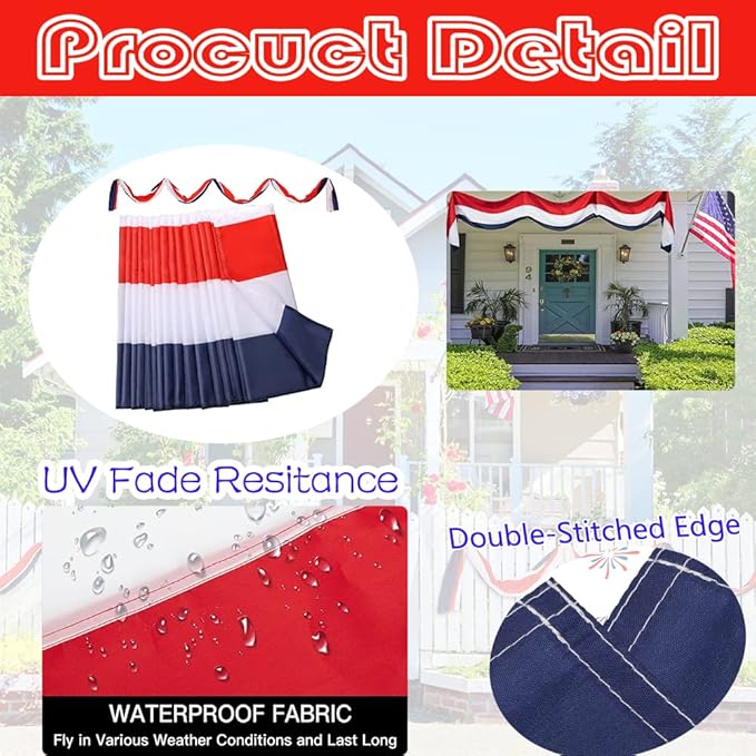2Pack American Bunting Flag Veterans Day 4th of July 2x20Ft USA Patriotic Banner for Outside Porch Outdoor Red,White & Blue Bunting Decor Home Garden Décor Independence Day Memorial Days