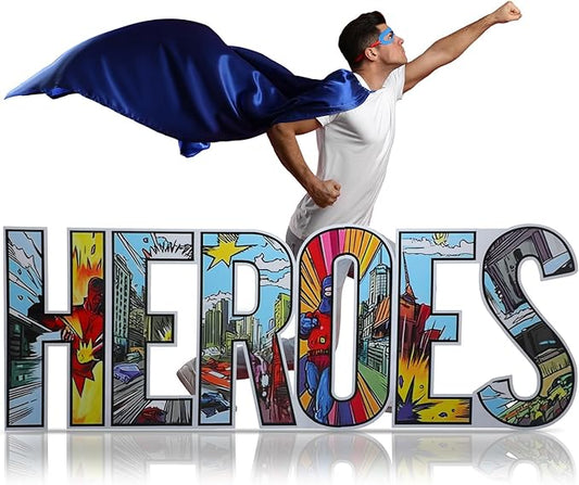 Bucherry 7.7ft Heroes Comic Letter Cardboard Cutout Stand up Life Size Hero Themed Party Decoration Backdrop Photo Props Stand up for Theme Activities Supply