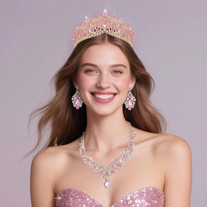 Kamirola Tiaras and Crowns for Women,Tiaras Earrings Necklace, Crystal Bridal Jewelry Set, Costume Party Halloween Prom Pageant Jewelry for Women TR80